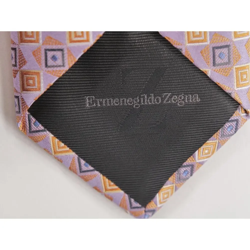 Ermenegildo Zegna Silk Tie Mens Pink Geometric Print Made in Italy 3.5